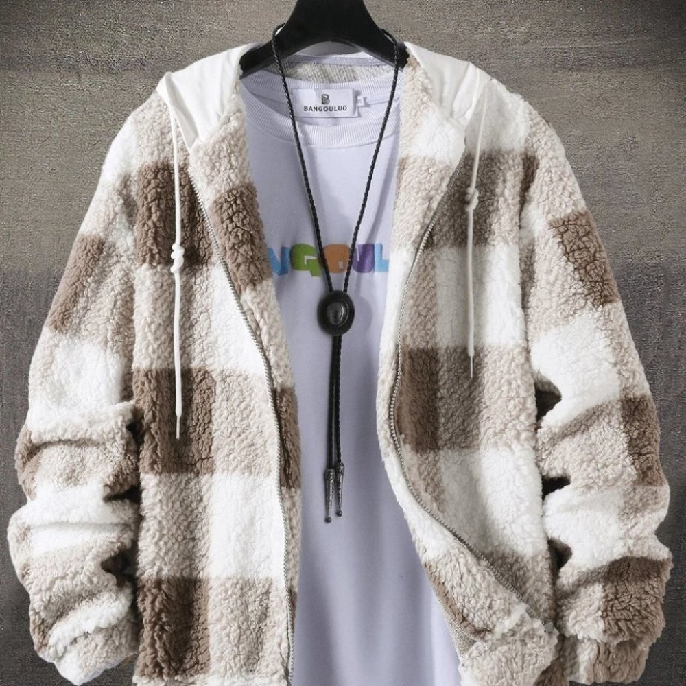 Brown And White Mens Teddy Jacket - Picture 1 of 7